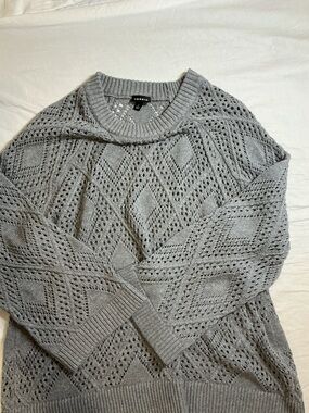 torrid Light Gray Open-Knit Diamond Crewneck Sweater